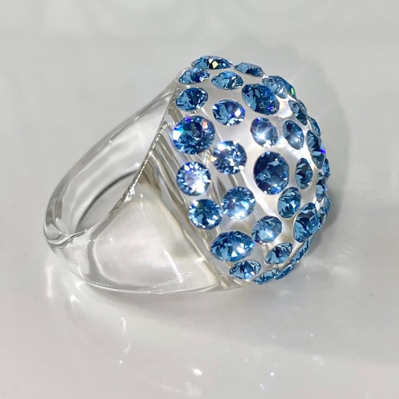 Acrylic Crystal Blue Ring Embellished with blue Crystal stones, Statement Ring - Picture 5 of 13